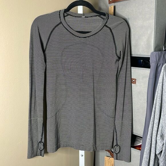 Lululemon Swiftly Tech Long Sleeve Crew Sz 6 Tempo Stripe Black White 613 - Picture 1 of 6
